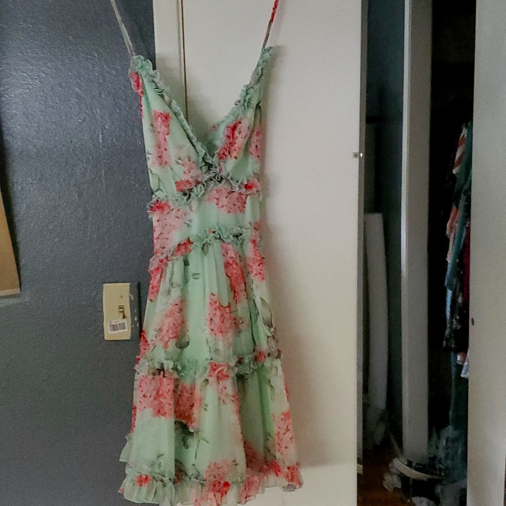 Mint green and pink floral sundress